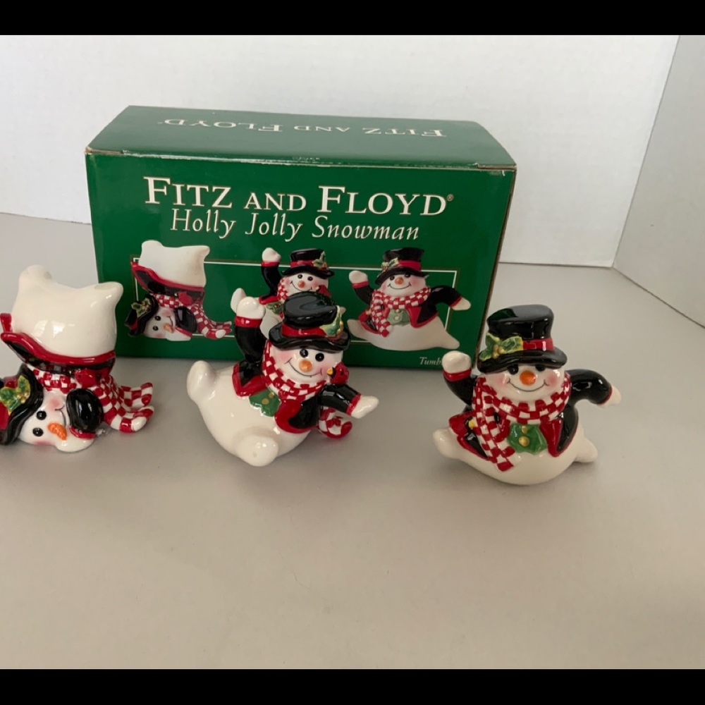 Fitz and Floyd Holiday Snowman Holly Jolly Tumblers 2004 NIB